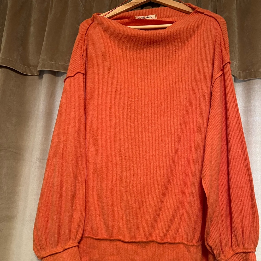 Free People Bright Orange Cowl Neck Sweater